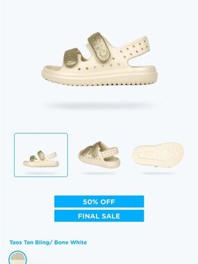 Native Shoes - Kids Sandal in Bone White with Metallic Gold Straps